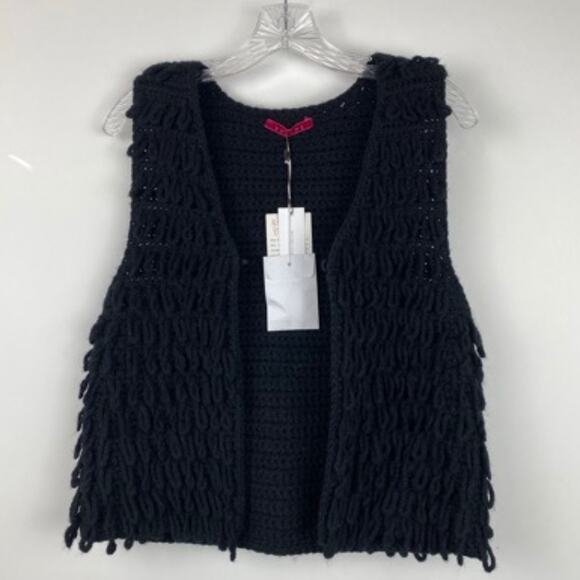 Women's S VELVET Brand Wool Loopy Yarn Vest Black Boho NWT Hippie Gypsy - Picture 8 of 9